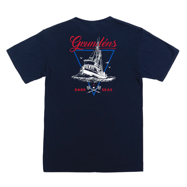 color: navy ~ alt: Dark Seas x Grundens Long Range Premium T-Shirt